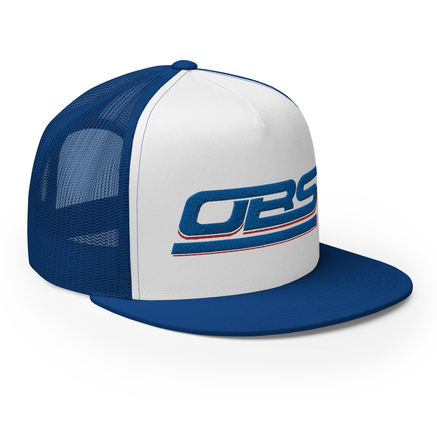 OBS Chevrolet, GMC Flat Bill Royal/White/Royal 5 Panel Trucker Cap | Yupoong 6006