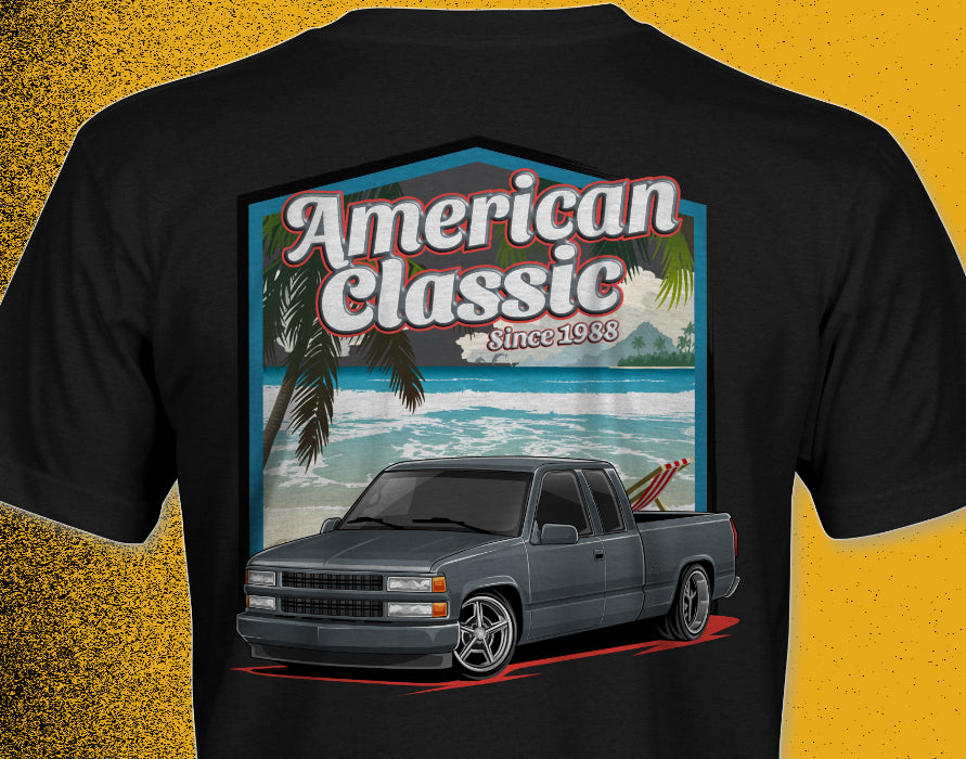 C/K Society Lowered Extended Cab American Classic Short-sleeve Unisex T-shirt | Chevrolet, GMC